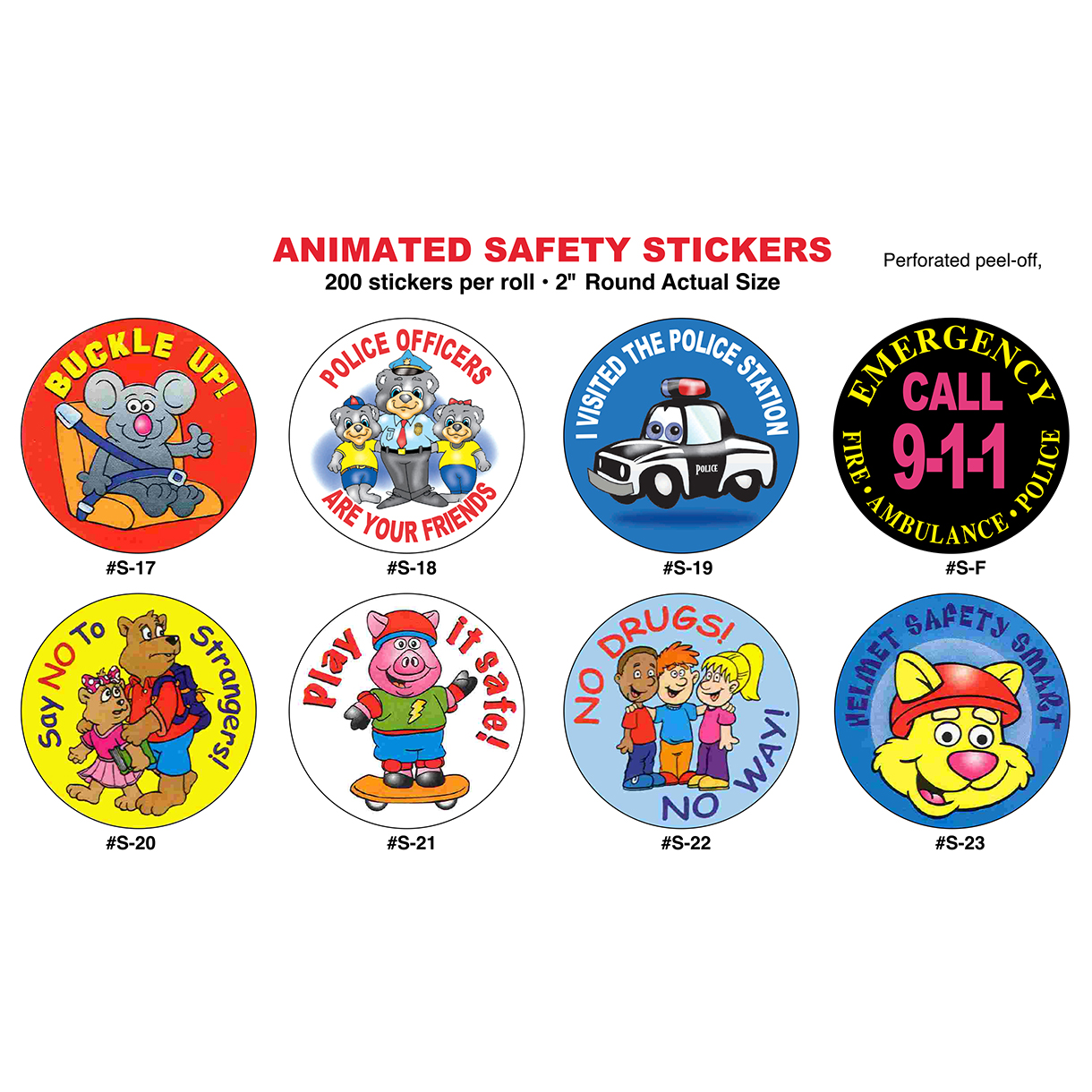 2" Police Animated Safety Stickers (Stock)